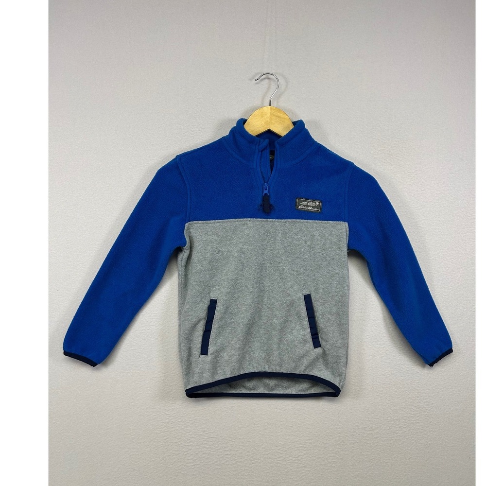 Gorpcore Eddie Bauer Kids 5/6 Blue Gray Colorblock Fleece Quarter Zip Pullover